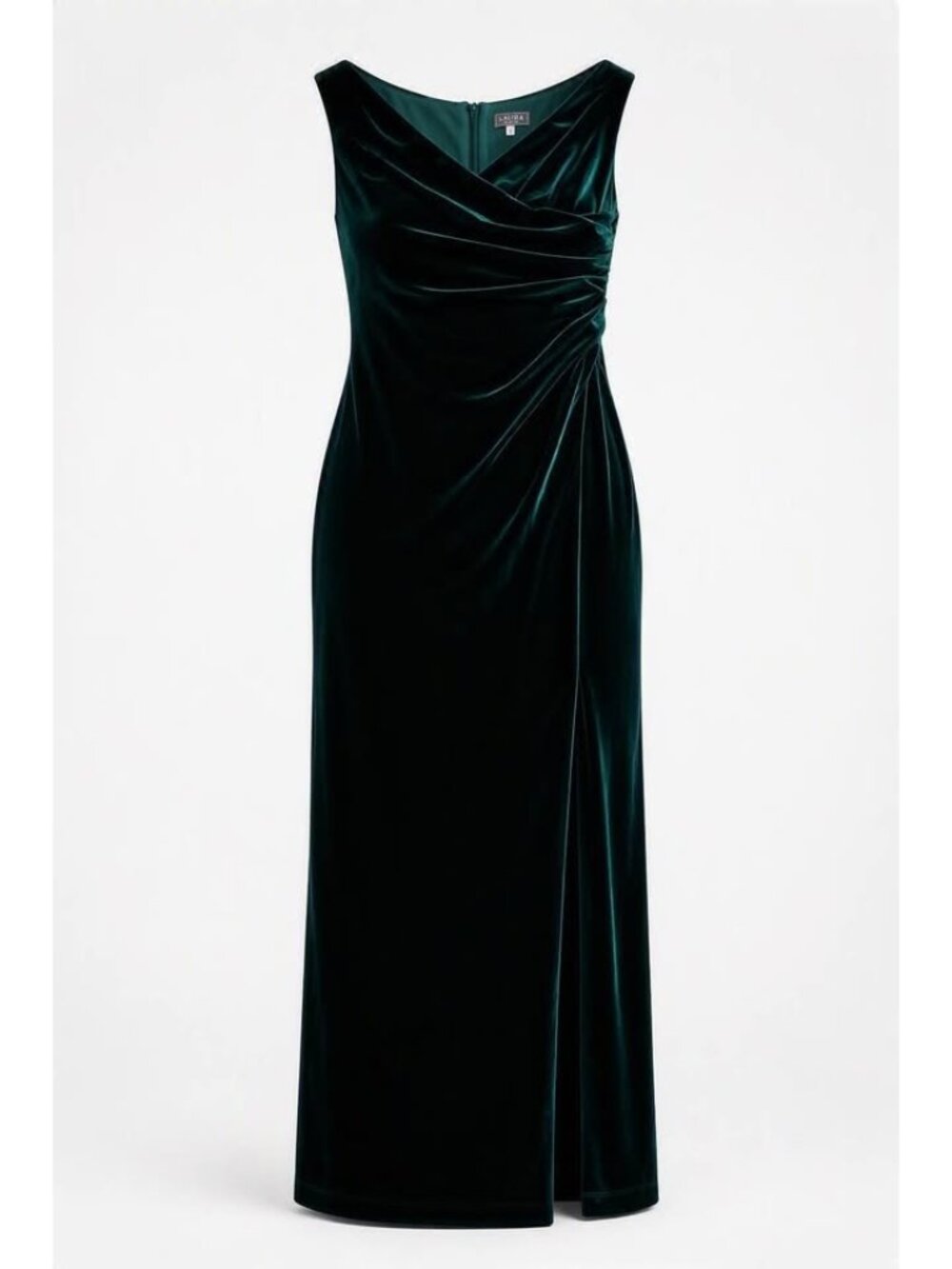 Laura Petites sz 12 Dark Green Velvet Sleeveless Maxi Gown